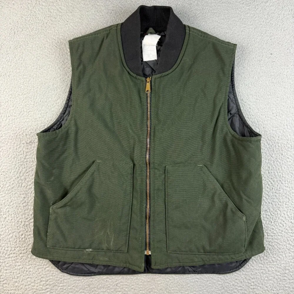 Arctic Quilt Lined Canvas Workwear Vest Men's 2XL Outdoor Hunter Green Full Zip - Picture 1 of 7